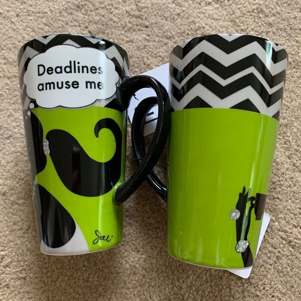 2 Deadlines Amuse Me Carson Ceramic Latte Cups NWT